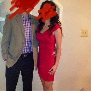 BCBG Max Azria Red Ruched Cocktail Dress XS
